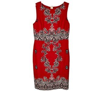 Talbots Damask Print Sleeveless Midi Dress - Red/Black - 12
